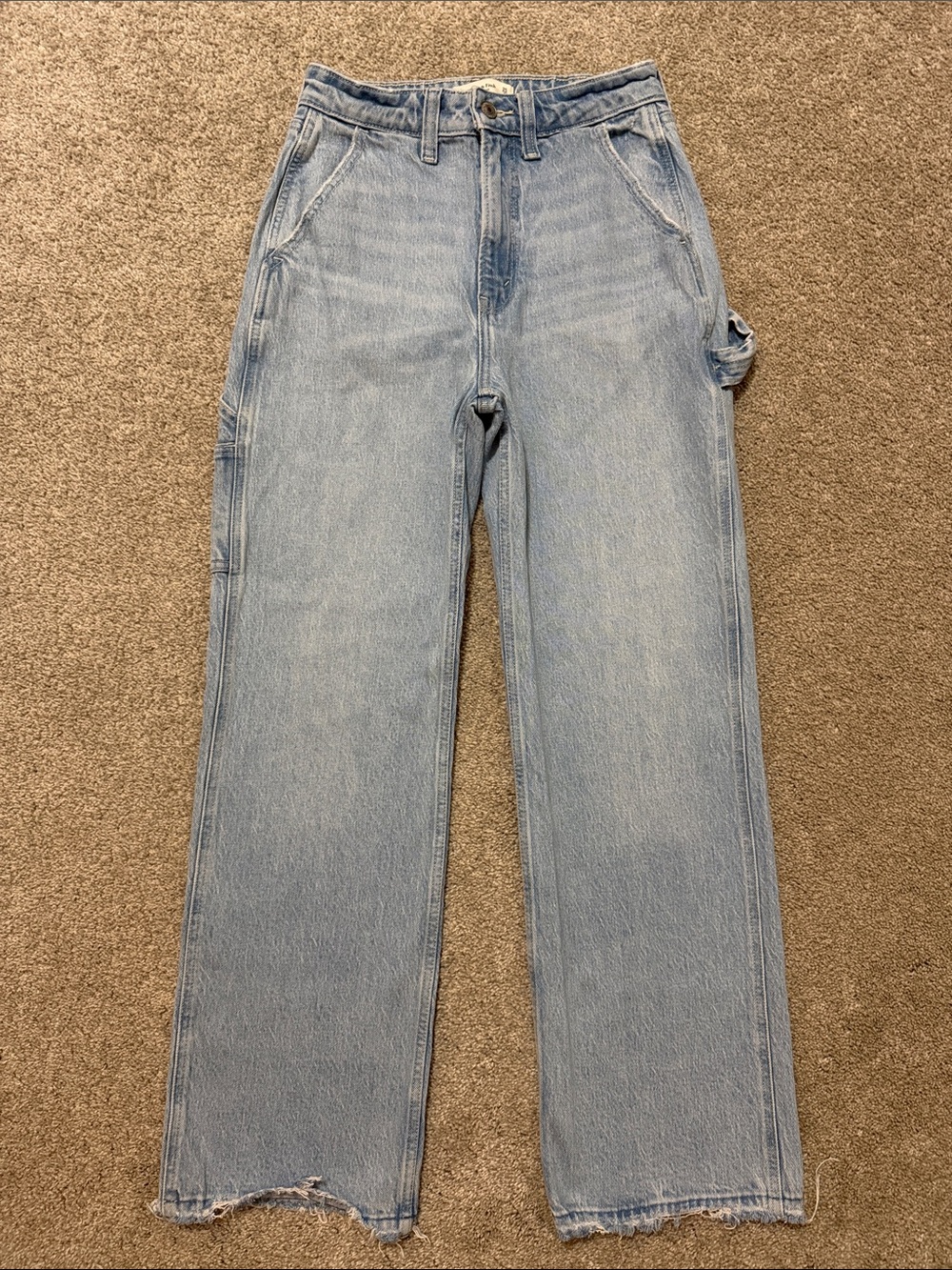 A&F Women’s Light Wash Carpenter Jeans w/ Raw Hem - Size Curve Love 25/0